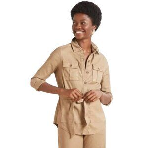 Evereve Level 99 Emme Belted Utility Jacket Tan Sandcastle Linen Size Large